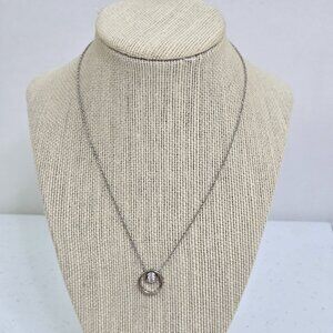 Skagen Linje Modern Silver Tone Circle Necklace Rhinestone Dainty Minimalist
